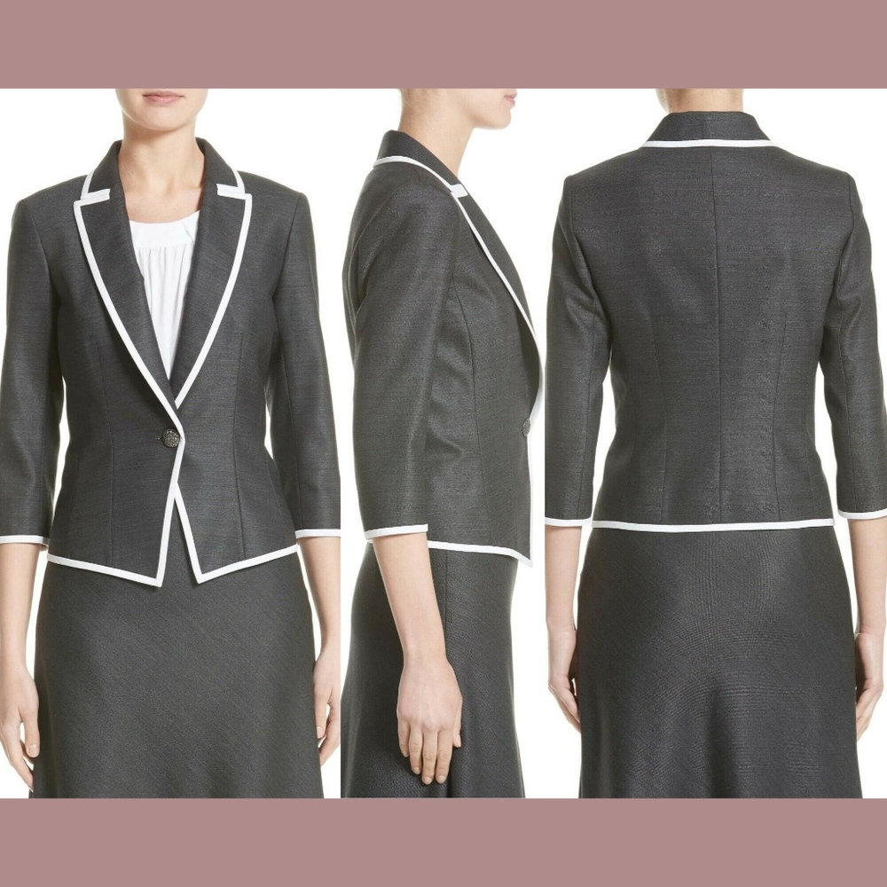 NWT $1295‎ St. John Stretch Birdseye Jacket in Grey [SZ 14 ]